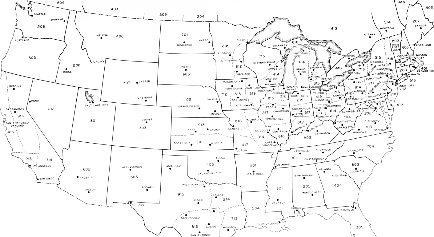 Bellcore’s map of US/Canada area codes, circa 1952
